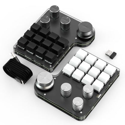 12 Keys Programmable Keyboard with 4-Knobs, One Handed Macro Pad, RGB Backlight Hot-swapping USB Designer Mini Keyboard for Gaming/Office/Work/PS - color: 12Key 4Konb 2.4G