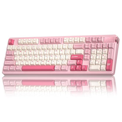 LEOBOG A98 Wireless Mechanical Keyboard, Tri-Mode BT5.0/2.4GHz/USB-C, Creamy Keyboard with Number Pad, Gasket Structure Hot Swappable, PBT Keycaps, RGB Backlit Pink Gaming Keyboard with Knob for PC - color: Creamy&Pink