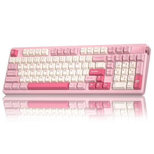 LEOBOG A98 Wireless Mechanical Keyboard, Tri-Mode BT5.0/2.4GHz/USB-C, Creamy Keyboard with Number Pad, Gasket Structure Hot Swappable, PBT Keycaps, RGB Backlit Pink Gaming Keyboard with Knob for PC - color: Creamy&Pink
