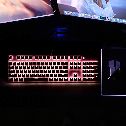 Merdia Full Size Wired Mechanical Gaming Pink Keyboard | Red Switch 104 Keys US Layout Full Size Pink PC Gaming Keyboards | Hot Swappable LED Backlit Light Up Wired Mechanical Computer Keyboards - color: Red Switch Pink