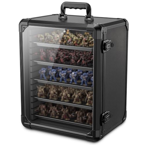 Miniatures Storage Transport Case Aluminum Alloy Locked Carry Box | 5 Adjustable Magnetic Metal Trays ;Dual Anti-Theft Security Locks ;No Assembly Required