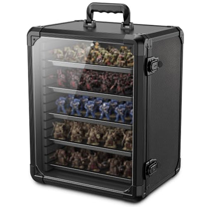 Miniatures Storage Transport Case Aluminum Alloy Locked Carry Box | 5 Adjustable Magnetic Metal Trays ;Dual Anti-Theft Security Locks ;No Assembly Required