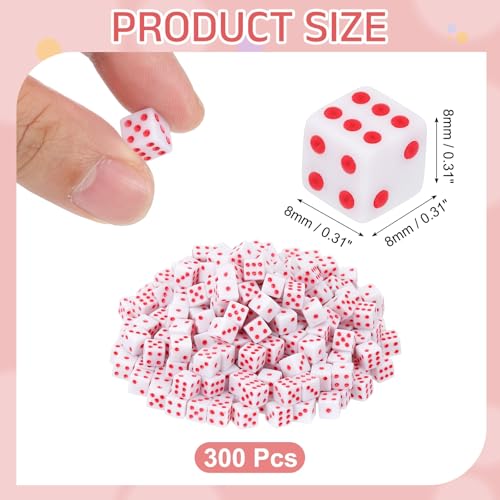 uxcell 300Pcs Mini Dice, 8mm/0.31" Acrylic Tiny Six Side Game Dot Square Dice Bulk for Table Board Game Party Activities, White/Red - color: White/Red, size: 8mm/0.31"