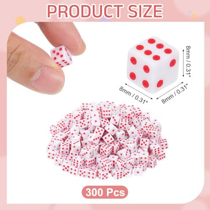 uxcell 300Pcs Mini Dice, 8mm/0.31" Acrylic Tiny Six Side Game Dot Square Dice Bulk for Table Board Game Party Activities, White/Red - color: White/Red, size: 8mm/0.31"
