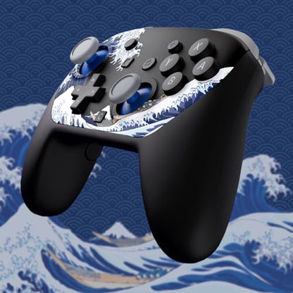 eXtremeRate DIY Replacement Faceplate Shell for Nintendo Switch 2 Pro Controller, Custom Front Housing Case, Thumbsticks and Screwdriver Tools for Switch 2 Pro Controller - The Great Wave Off Kanagawa - color: The Great Wave Off Kanagawa