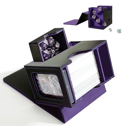 Commander Deck Box for MTG with Dice Tray - Card Deck Box Fits 100 Double-Sleeved Cards & 35PT Card Brick with Commander Display & Magnetic Holder for TCG/CCG Games-Black/Purple - color: Black Purple