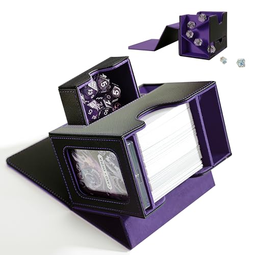 Commander Deck Box for MTG with Dice Tray - Card Deck Box Fits 100 Double-Sleeved Cards & 35PT Card Brick with Commander Display & Magnetic Holder for TCG/CCG Games-Black/Purple - color: Black Purple