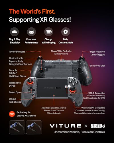 VITURE x 8BitDo Ultimate Mobile Gaming Controller – World’s First for XR Glasses | USB-C Connection for Minimum Latency, Hall Effect Sticks, Charge While Playing, Pro Performance for Android