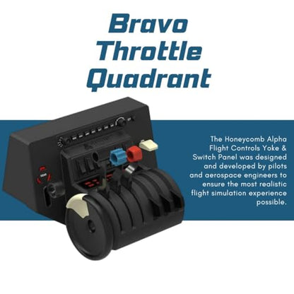 Honeycomb Alpha Yoke and Bravo Throttle Quadrant Bundle (2 Items) | 180 Degree Rotation, Steel Shaft and Dual Linear Bearings, Damped Self-Centering, Bravo: 6 Levers, Autopilot Panel