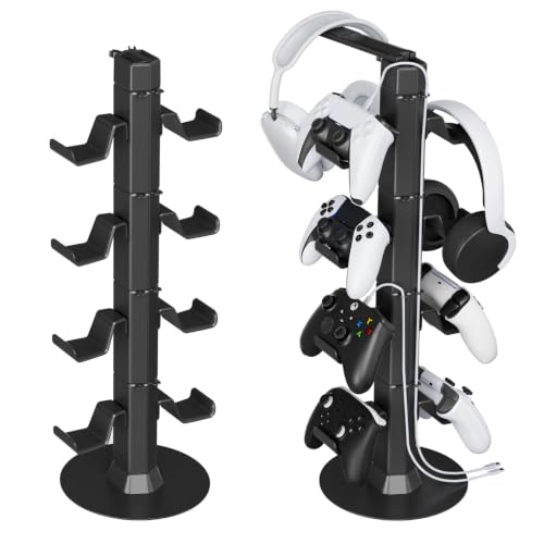 Controller & Headset Holder Stand for Desk, with Charger Cable Organizer Headphone Stand for PS5/ Xbox/ PS4/ Switch, Metal Base Controller Hanger Hook for Storage Earphones, Game Console, Mobile Phone - size: 4 Tiers