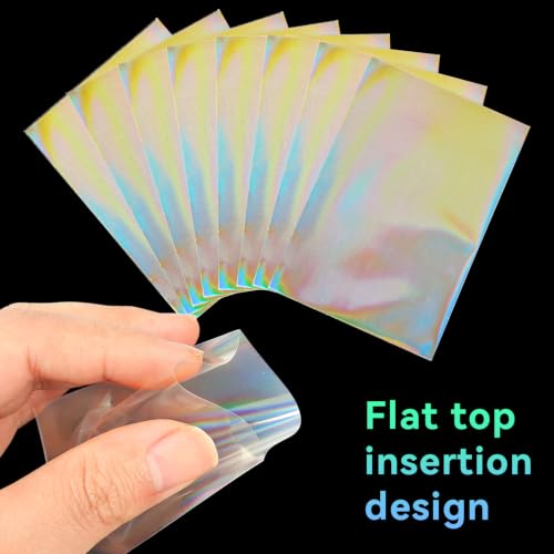 HFATMOS 300 Pcs Photocard Sleeves Laser Flashing Holographic Card Protector | Dustproof Card Sleeves for Mini Photos Credit Name Trading Cards Album Photo Cards, Rainbow Pattern - color: Rainbow Pattern