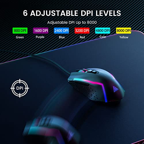 EKSA Gaming Mouse, Computer Mouse with 7 Programmable Buttons, Wired Gaming Mice with Chroma RGB 6 Backlit & Adjustable 8000DPI for Windows PC Gamers