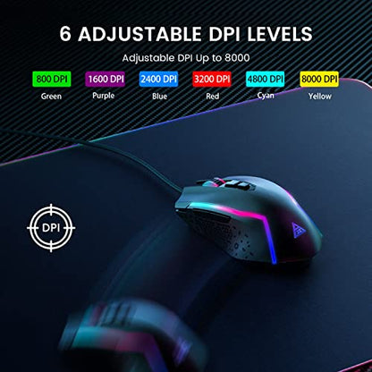 EKSA Gaming Mouse, Computer Mouse with 7 Programmable Buttons, Wired Gaming Mice with Chroma RGB 6 Backlit & Adjustable 8000DPI for Windows PC Gamers