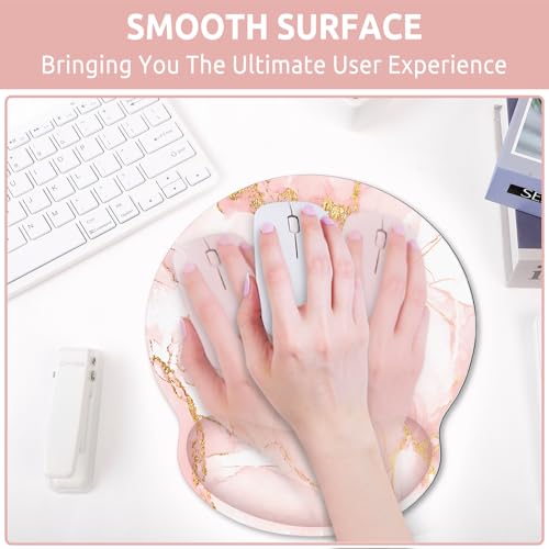KONVINIT Ergonomic Mouse Pad with Wrist Rest, Small Mousepad with Non-Slip Rubber Base and Smooth Surface, Pink Mouse Pads for Desk, Office Desk Accessories - color: Pink Marble