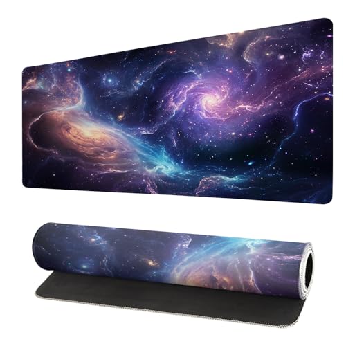 Gaming Mouse Pad Desk Pad,Extended Big Mouse Pad,31.5x11.8 Inch Long Computer Keyboard Mouse Mat Mousepad with 3mm Non-Slip Base and Stitched Edge for Gaming and Office… (Nebula) - color: Nebula