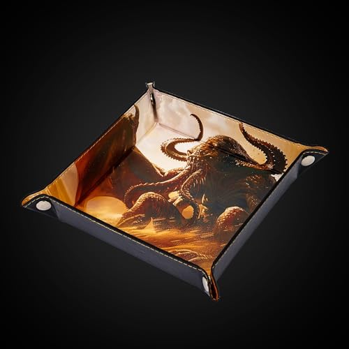 DND Dice Rolling Tray PU Leather Dice Trays Square Desk Organizer Accessory Case for Desktop Storage and RPG Board Games, Jewelry Valet Tray for Women and Men - color: Brown