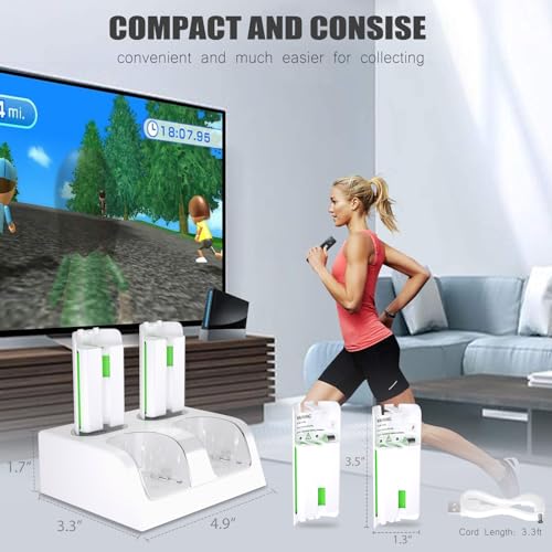 Wii Controller Charger and Rechargeable Battery - 4 Pack 2800mAh Wii Remote Battery Pack Rechargeable and Charging Station with USB Cable