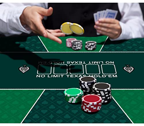 nuveti 63 x 31 Foldable Texas Poker Card Tabletop Layout Portable Anti-Slip Rubber Board Game Mat Poker Table Mat 8-10 Players Texas Hold'em Poker Mat - color: 63 X 31 Inch Rectangular-green7
