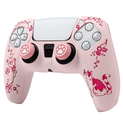 Cat Among Blossoming Branches Controller Skin Cover Compatible with PS5/Playstation 5 Controller, RALAN Protector Case Customised Thumb Grip - color: Cat Pink