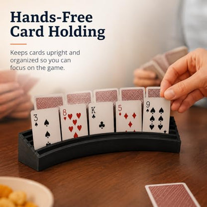 Playing Card Holder Stand – Hands-Free Card Organizer for Board Games | Multi-Tier Slot Design | Freestanding Tabletop Display Rack for Poker Night, Family Game Night & - color: Black