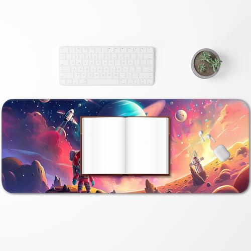 Gaming Mouse Pad, Non-Slip Rubber Band Stitched Edge, Astronaut Planet Space, Suitable for Home, Gaming, Office, 31.5x11.8 Inch Anime Mouse Pad - color: Universe space