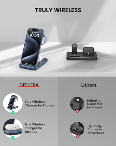 GEEKERA Wireless Charger, 3 in 1 Wireless Charging Station for iPhone Air/17/16/15/14/13/12/11/Pro Max/X/8, Phone and Watch Charger Stand for Apple Watch Ultra 3-2/11-2/SE, AirPods Pro/4/3/2, gunmetal - color: gunmetal