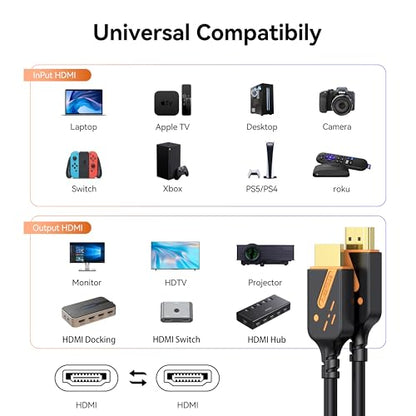Short HDMI 2.0 Cable, 6 Inch, 2-Pack, 18Gbps, 4K@60Hz | Orange-accented for Easy ID. 2K@240Hz, ARC, HDCP2.2. Ultra-short for TV, Monitor, PC, Laptop, HDMI Switch, HDMI Splitter, KVM