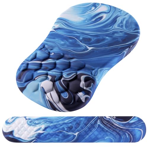 Ergonomic Mouse Pad & Keyboard Wrist Rest Set, Memory Foam | Memory Foam Wrist Cushion, Non-Slip PU Base, Massage Design, Relieves Wrist Pressure for Work, Gaming & Office Use - color: Ocean Blue