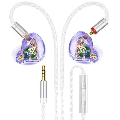 Vibes 202M Wired Earbuds - HiFi in Ear Monitor Headphones - Noise Isolating Ear Buds w/ Mic - Clear Sound, Deep Bass & Comfort-Fit Gaming Earphones - MMCX to 3.5mm & Silver Plated Cord, Carrying Case - color: A-Light Purple, style: 2) 3.5mm & Mic