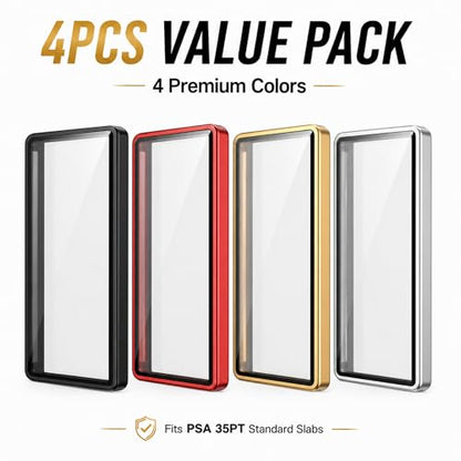 PSA Slab Protector 4 Pack, Tempered Glass Magnetic Display Case Compatible with PSA 35PT Slabs, UV Resistant Aluminum Graded Card Holder, Shockproof Slab Guard with Gift Box