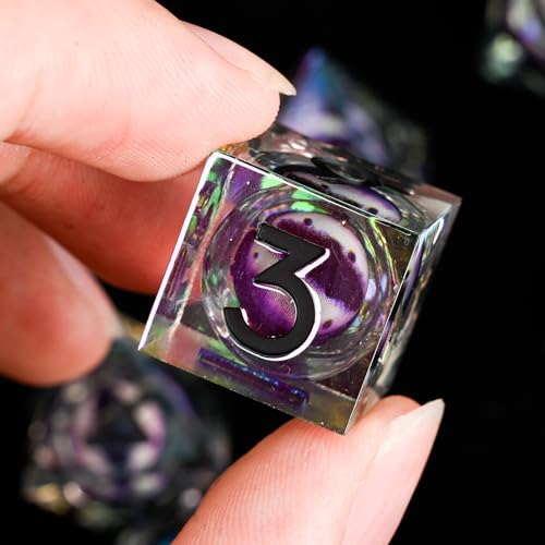 Electroplated Resin Dice Set, Resin Edge Sharp for Dungeons & Dragons RPG, MTG Board Games with Gift Box(Electroplating Purple White Longan) - color: Electroplating Purple White Longan