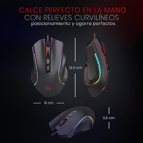 Redragon M602 Gaming Mouse, Ergonomic RGB Gaming Mouse Wired with 7200 Adjustable DPI, 9 Programmable Buttons, Professional Software for Gamer Office [Black] - color: M602