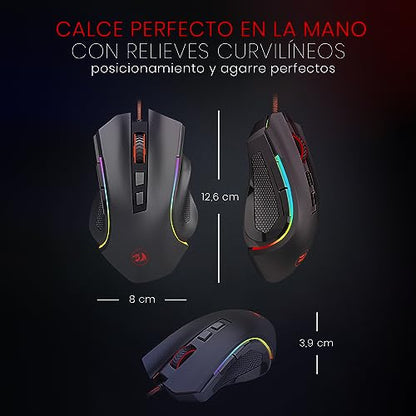 Redragon M602 Gaming Mouse, Ergonomic RGB Gaming Mouse Wired with 7200 Adjustable DPI, 9 Programmable Buttons, Professional Software for Gamer Office [Black] - color: M602