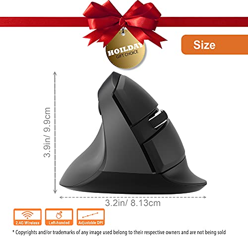 J-Tech Digital Ergonomic Left Hand Mouse with Wireless Connection, AA Battery, 2.4GHz Nano Transceiver, 800, 1200, 1600, 2400 Adjustable DPI; Compatible with Windows and MAC OS [V628ML] - size: Wireless Ergonomic Left Hand Mouse