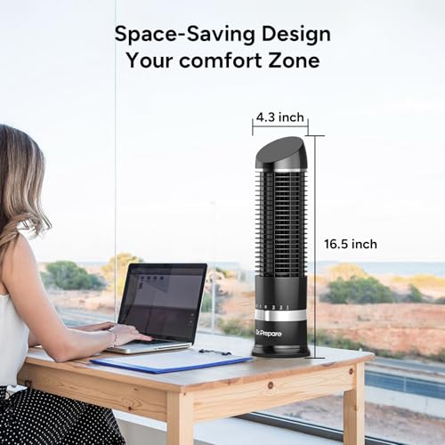 DR.PREPARE 16" Small Tower Fan, 3 Speeds with 60° Oscillating Fan, Bladeless Tabletop Fans for Indoors, Portable Personal Table Fans for Office, Desktop