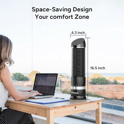DR.PREPARE 16" Small Tower Fan, 3 Speeds with 60° Oscillating Fan, Bladeless Tabletop Fans for Indoors, Portable Personal Table Fans for Office, Desktop