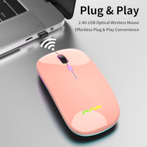 MMK Wireless Bluetooth Mouse, 2.4G Rechargeable Optical Mouse for Laptop | LED Slim Dual Mode (Bluetooth 5.0 and 2.4G) Wireless Mouse for Laptop, PC, Mac OS, Android, Windows (Champagne) - color: Champagne