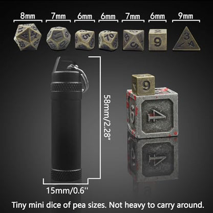 PJOY Mini Dice Set Portable Tiny Keychain DND Dice with D&D Dice Case 7PCS Antique Bronze Small Metal Dice Set for Role Playing Dice Games Compatible with Dungeons and Dragons Gifts - color: Bronze