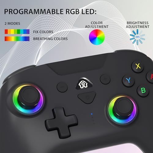 SUBSONIC Switch and Switch 2 Wireless Controller - LED Pro controller Black | Pro Controller Gamepad for Nintendo Switch 2 and Nintendo Switch, Ergonomic, Programmable LED, Vibration Function, Gyroscope - color: Black