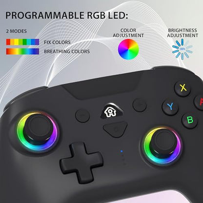 SUBSONIC Switch and Switch 2 Wireless Controller - LED Pro controller Black | Pro Controller Gamepad for Nintendo Switch 2 and Nintendo Switch, Ergonomic, Programmable LED, Vibration Function, Gyroscope - color: Black