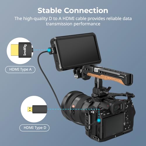 SMALLRIG D to A HDMI Cable Ultra Thin HDMI Cord 100cm / 3.28Ft (Micro to Full HDMI), Super Flexible Slim High Speed 4K 60Hz HDR HDMI 2.0, for Sony A7RIII / A7II / A7M3, for FUJIFILM X-T4 / X-T3-4795 - size: 100CM(D to A)