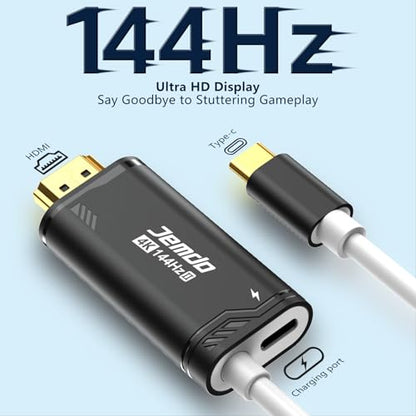JEMDO Switch 2 Dock HDMI Cable,4K@144Hz 48Gbps,USB C to HDMI 2.1,100W PD Play While Charging,6.6 ft,Portable Travel TV Adapter Compatible with Nintendo Switch 2(Only Below V21.0.0)/2017/OLED - color: Black, style: 144