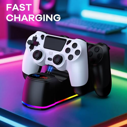 AROEVEIB 2 Pack Controller with Charger Dock for PS4 Controller, Wireless Gamepad with LED Charging Dock Station and 2 USB Cable - color: White Black