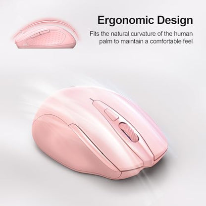 TECKNET Wireless Mouse Rechargeable, 2.4G Computer Mice with USB-A Receiver | 2.4G Connection, 800mAh Battery, 3X Faster Charging, Silent Click, 6-Level 4800 DPI, Ergonomic Design for All-day Comfort - color: Pink