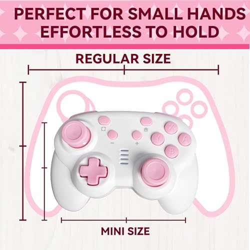 turbX Mini Mate Wireless Gaming Controller, Nintendo Switch Gamepad Joystick & Wired PC Windows Steam, Complimentary LED RBG Charging Stand w. Glowing Light, 6-Axis Gyro, 3D Joystick, Cute Pink - color: Pink