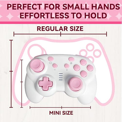 turbX Mini Mate Wireless Gaming Controller, Nintendo Switch Gamepad Joystick & Wired PC Windows Steam, Complimentary LED RBG Charging Stand w. Glowing Light, 6-Axis Gyro, 3D Joystick, Cute Pink - color: Pink