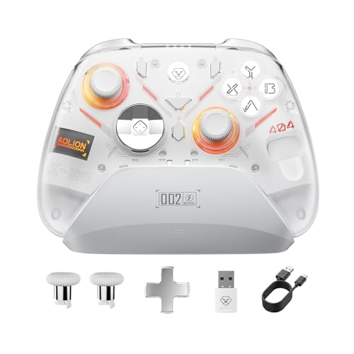 Aolion gaming K20 TMR Wireless Controller Compatible with Switch/PC/iOS/Android, TMR Precision Joystick, 1000Hz Polling Rate, Tri-Mode Bluetooth/2.4G/Wired Gamepad, RGB Charging Dock, Back Paddles - color: Red