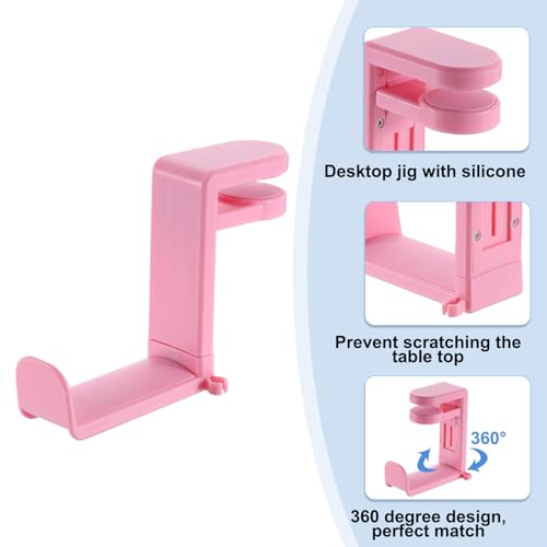 HARFINGTON Headphone Stand Holder 360 Degree Adjustable Clamp Desk Hook Clamp 0.39"-1.65" Clamping Range PC Gaming Headset Stand for Headphone Earphone, Pink - color: Pink
