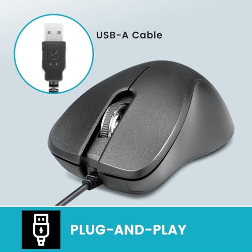 Perixx PERIMICE-221U Wired Ergonomic USB Mouse - 4.9 Ft Cable - Optical 1000 DPI Design - Black…… - style: Wired Black USB