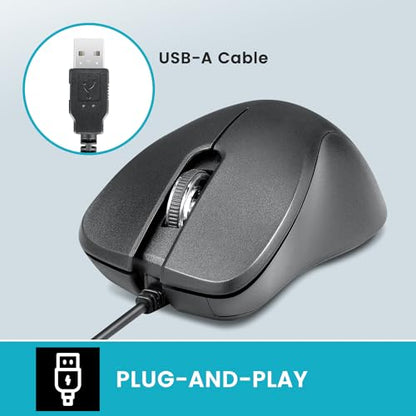 Perixx PERIMICE-221U Wired Ergonomic USB Mouse - 4.9 Ft Cable - Optical 1000 DPI Design - Black…… - style: Wired Black USB